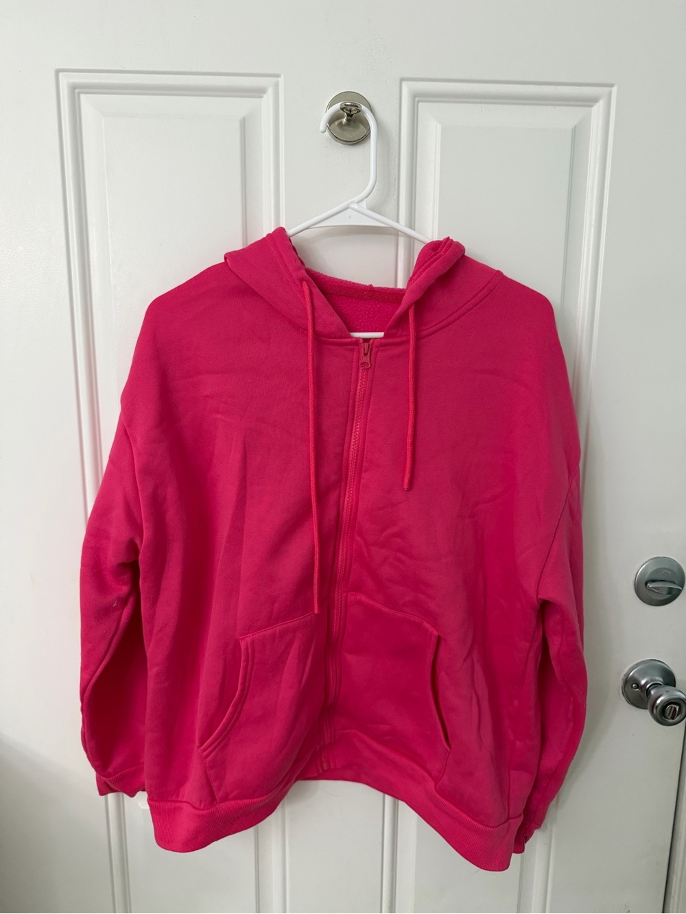 SHEIN Hot Pink Zip-Up Hoodie Sweater